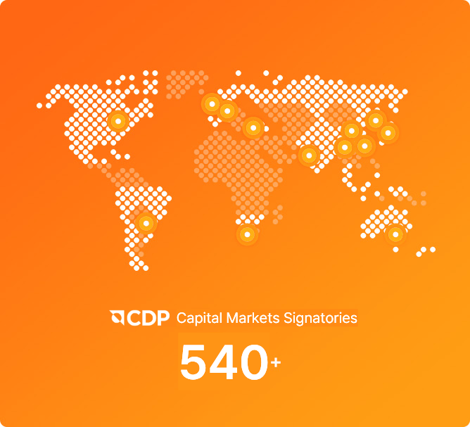 World map showing CDP Capital Markets signatories: 540+ investors worldwide